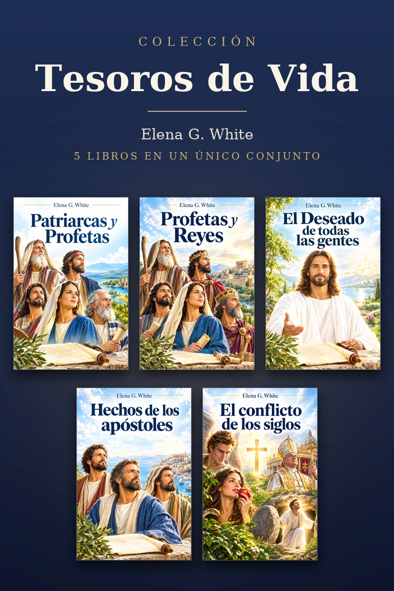 Colección Tesoros de Vida, de Elena G. White: cinco libros con portadas a juego